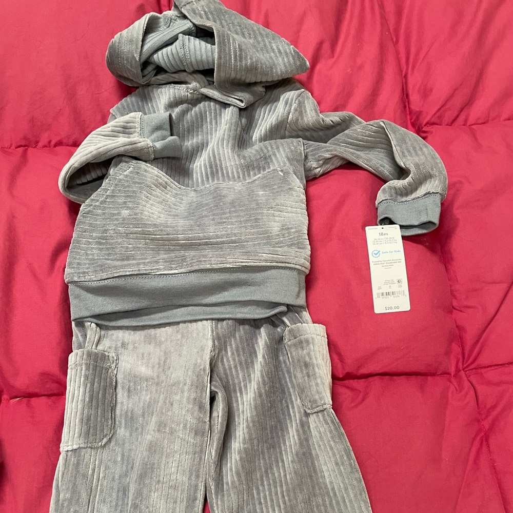 Carters Gray Velour Hoodie and Pants Set